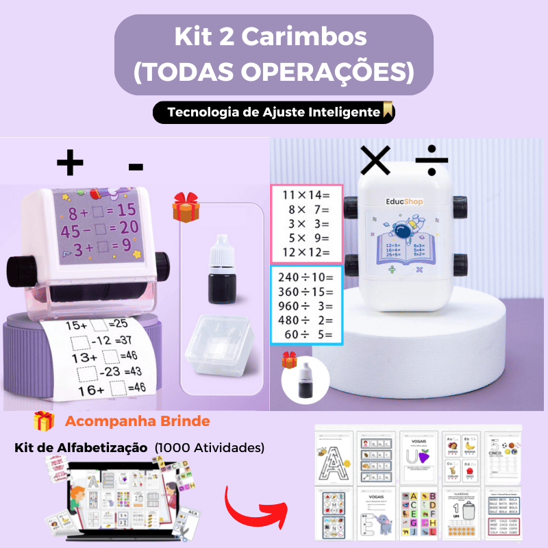 Carimbo de Operações EducKids (Acompanha Estojo e Tinta) + Brinde Kit de Alfabetização com 1000 Atividades